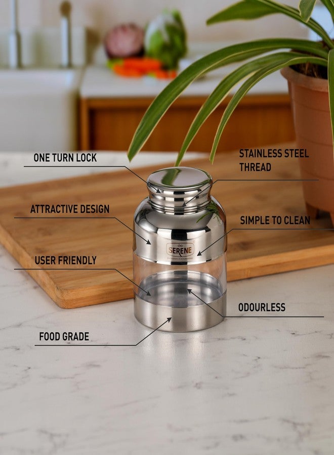 Serene Stainless Steel Exotic See-Through Jar | Airtight Jars for Kitchen Storage | Premium Steel Jars with One Turn Lock Lid | Transparent Stainless Steel Containers | 400ML | 6 PC - Image 4
